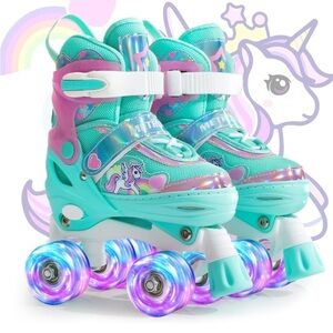 Kids Unicorn Roller Skates - Teal and Pink